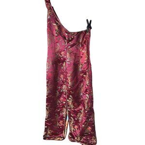 Laogudai Red Satin Qipao Dress Dragon Brocade One Shoulder XL